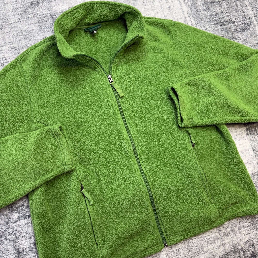 VTG LL Bean Jacket Adult XL Green Fleece Full Zip Lightweight Coat Chore Casual